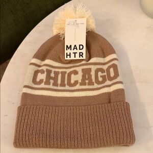 Alice & Wonder Mad HTR Chicago Pom Beanie - Tan and Cream